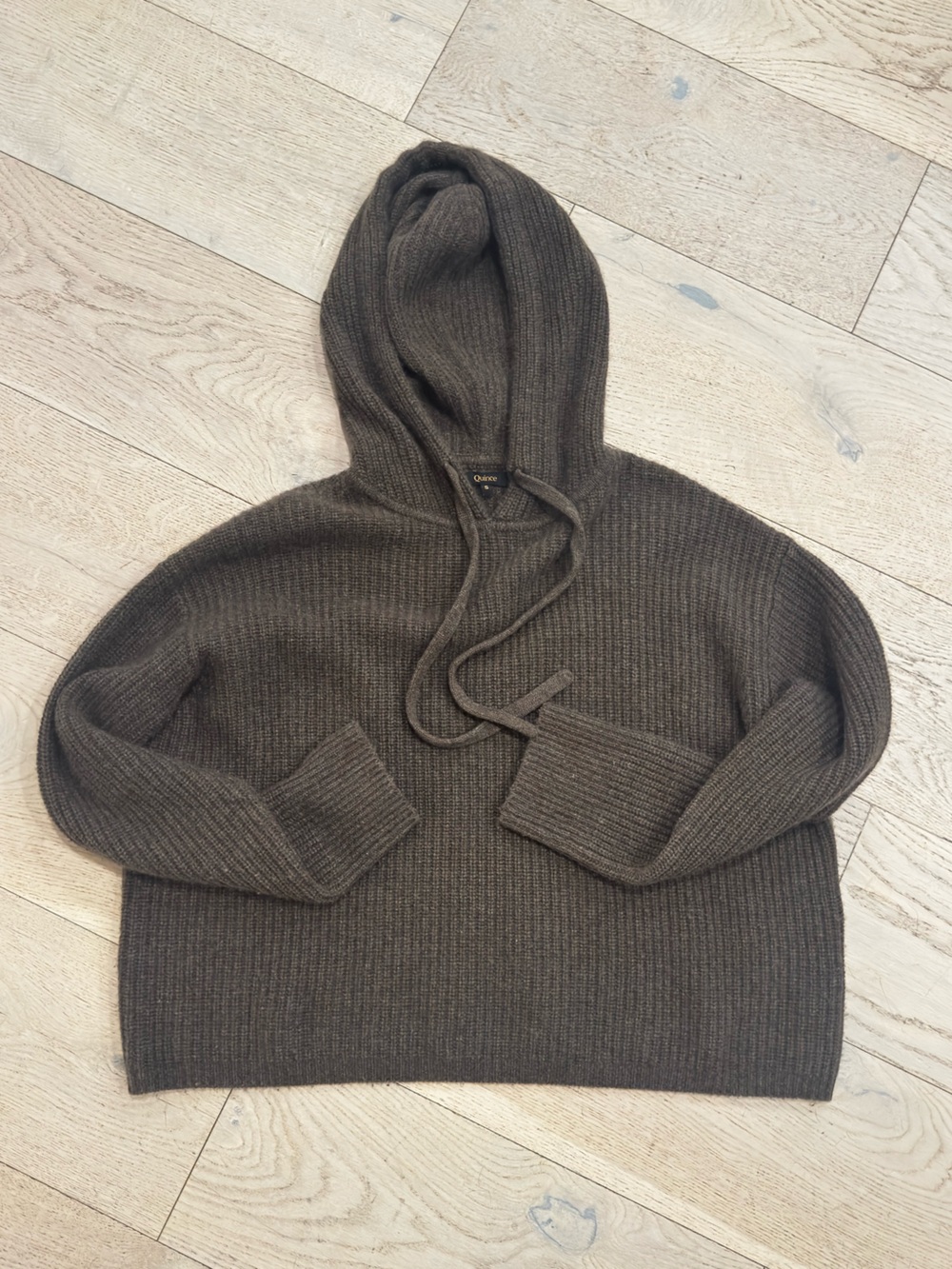Quince Rib-Knit Hooded Sweater - Dark Brown